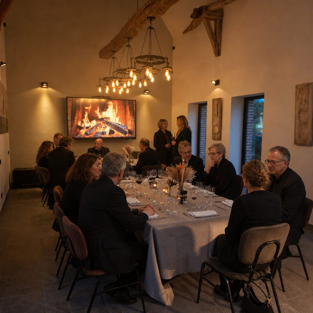Ingetogen samenzijn met familie en vrienden in de warme feestzaal