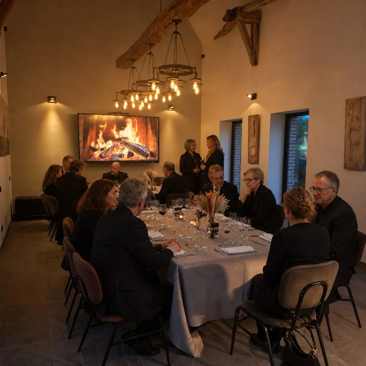 Ingetogen samenzijn met familie en vrienden in de warme feestzaal