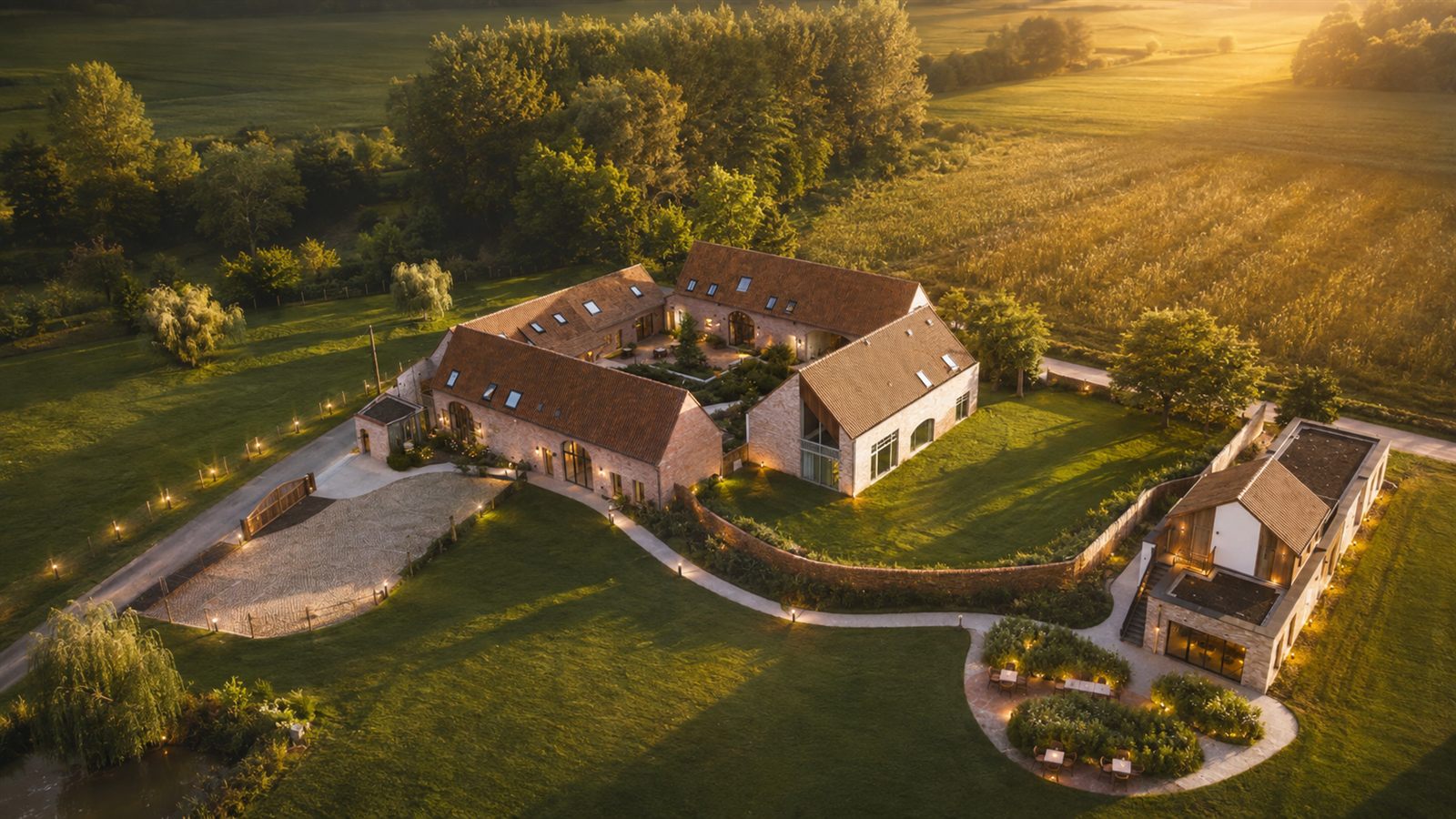 Luchtfoto van het domein in de avondzon