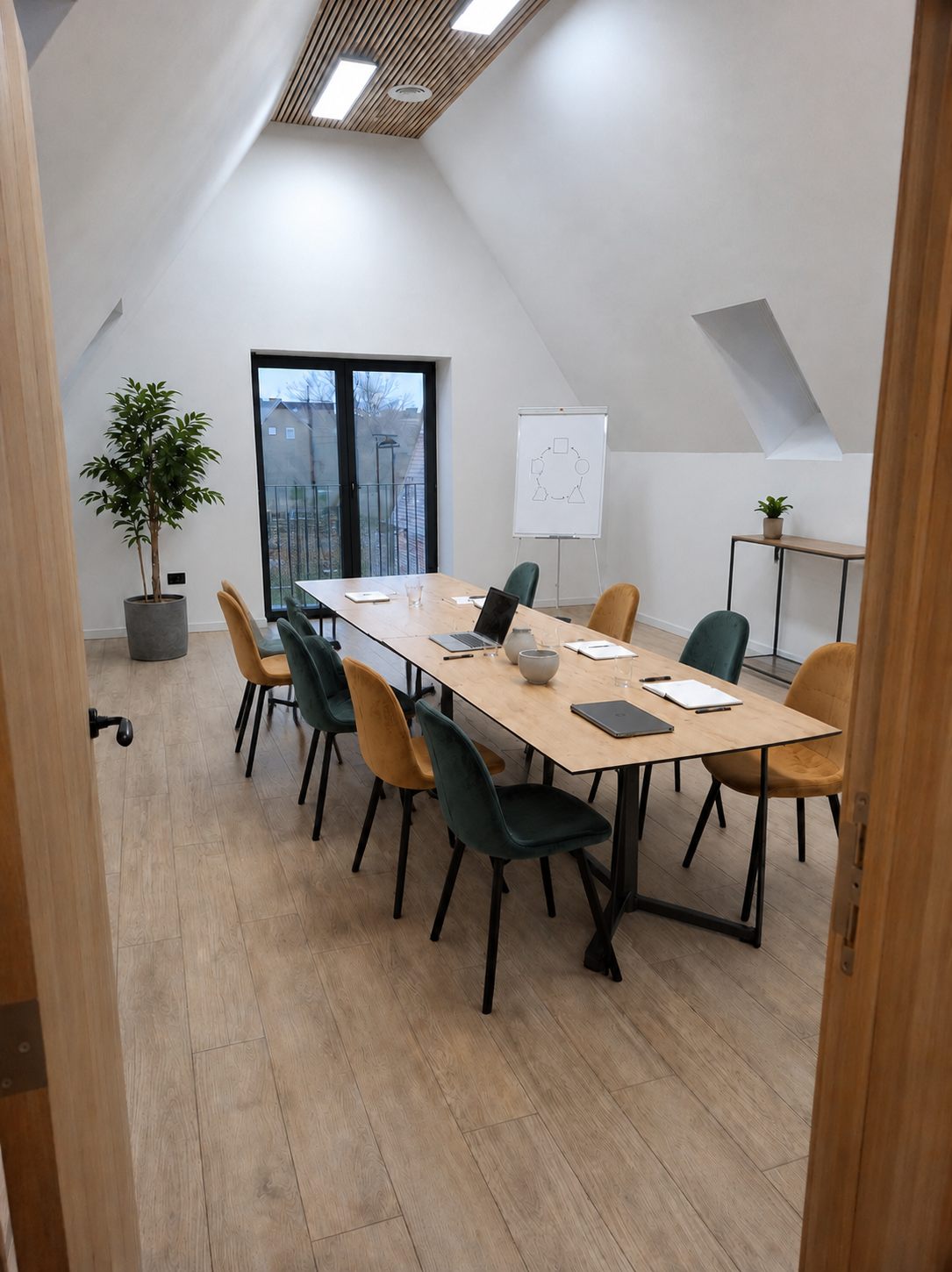 Lange vergadertafel in de vergader- en opleidingszaal