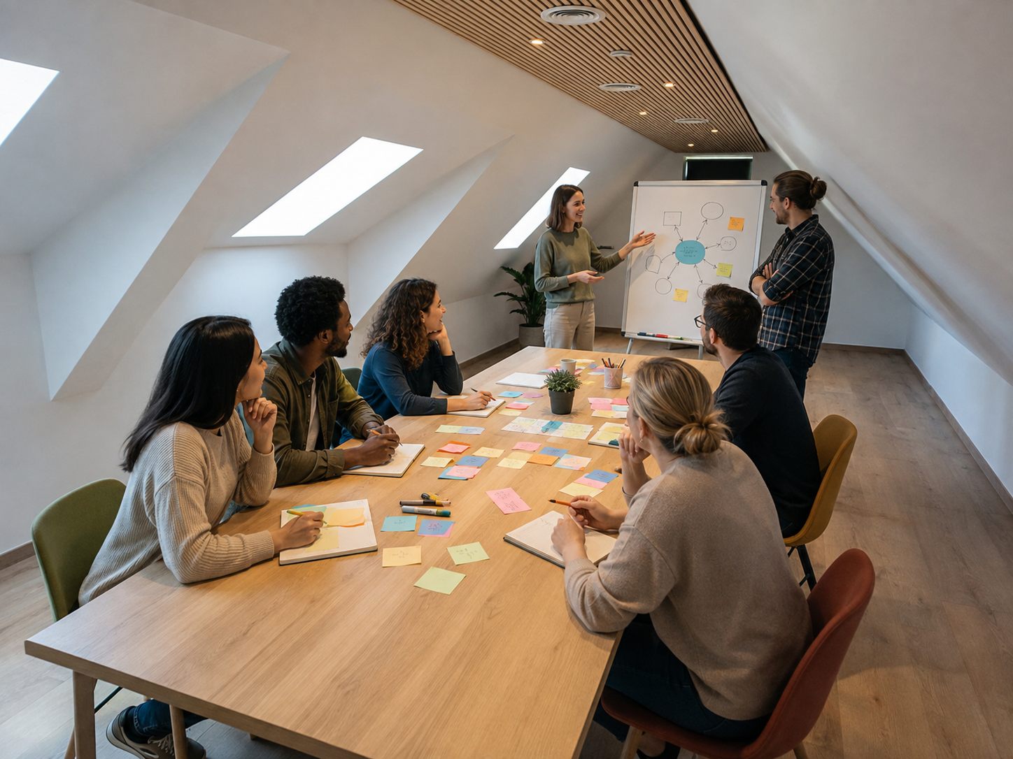 Brainstormsessie in de grote zolderzaal