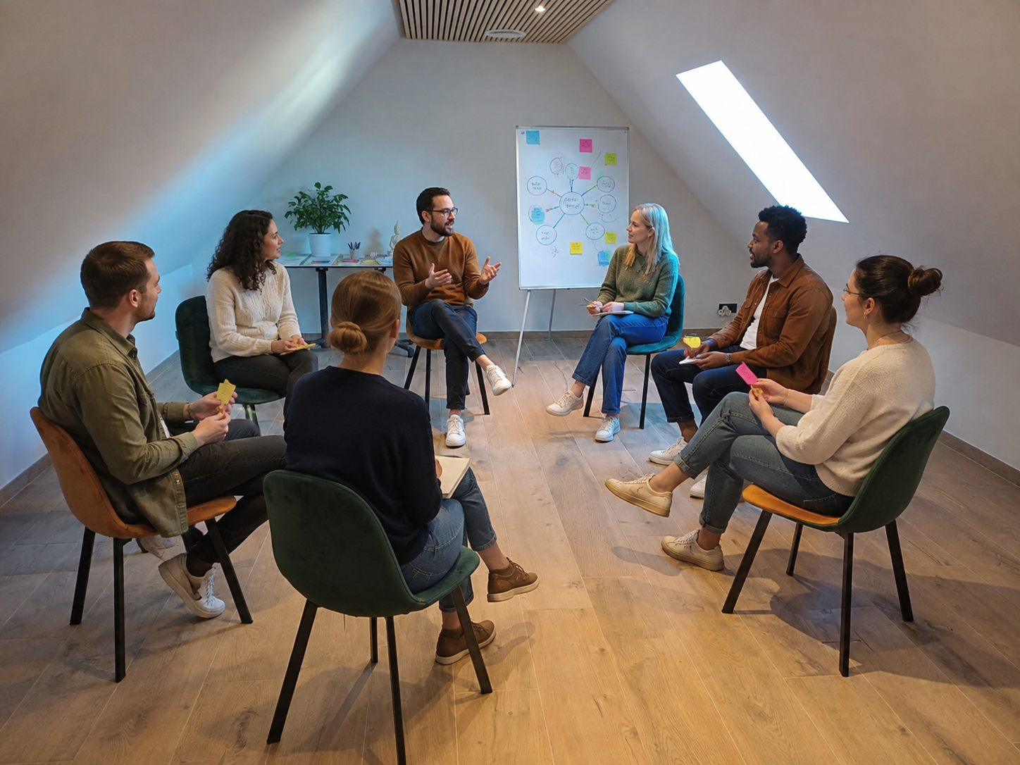 Kringgesprek in de kleine zolderzaal